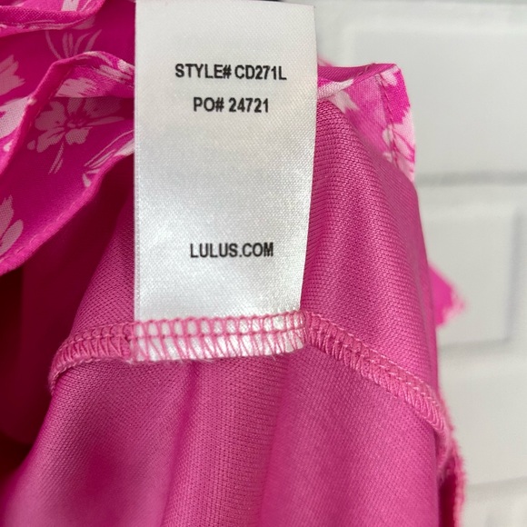 Lulus Cornelia Fuchsia Pink Floral Print Ruffled Wrap Midi Dress size M - Picture 8 of 8